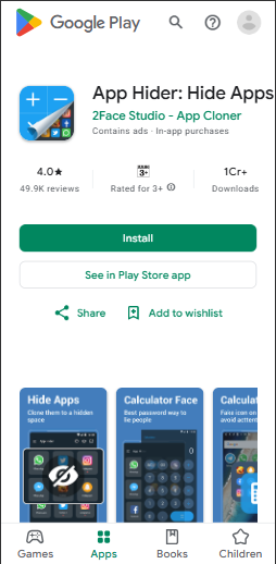 App Hider play store home page