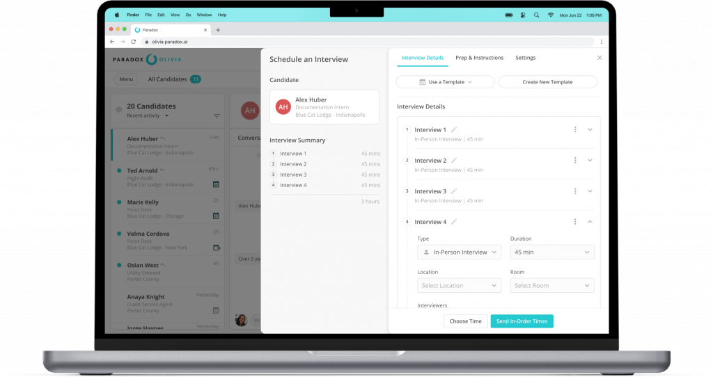 Paradox Olivia AI recruitment chatbot platform used for interview scheduling and candidate engagement